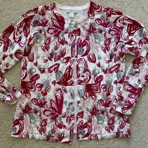 Valentine Ready NWOT Christopher & Banks Floral Red and Gray Cardigan